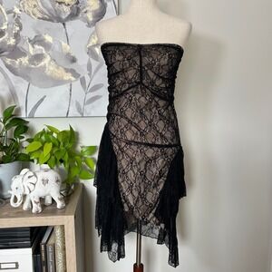 Black Lace Strapless Sheer Midi Dress Whimsigoth Dark Fairy Grunge Vamp Romantic